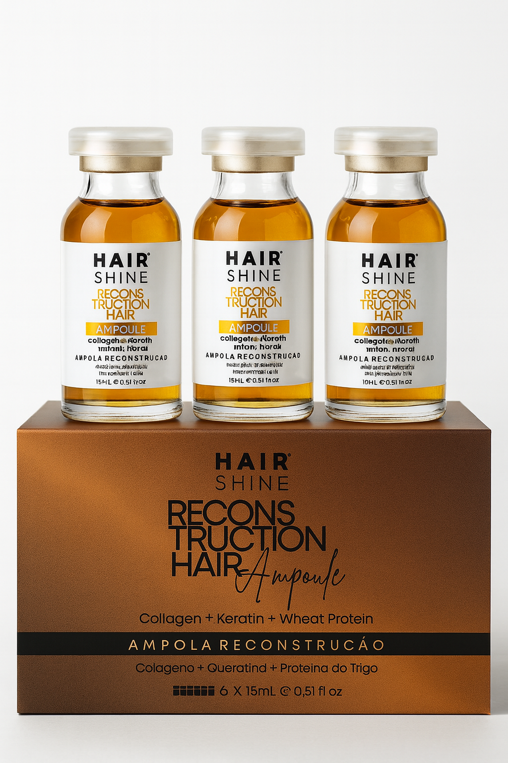 Kit Hair Shine Ampola Reconstrução 15ml- 6 Uni.