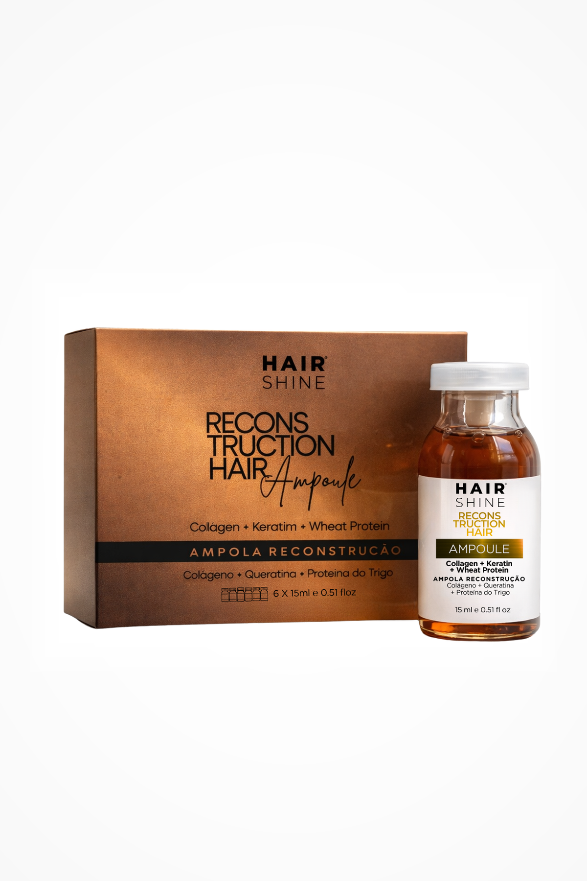 Kit Hair Shine Ampola Reconstrução 15ml- 6 Uni.